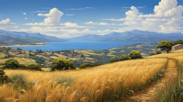 Majestic Italian Landscapes Hyperdetailed Renderings Of Yellow Grass And Flowers