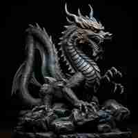 Photo the majestic japanese dragon a stonecarved wonder on a black backdrop