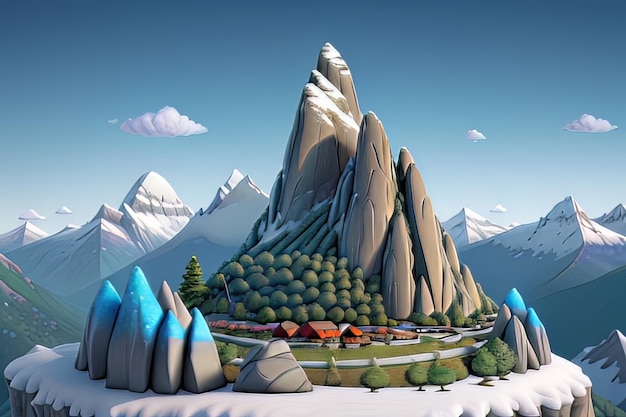 Фото Величественный кайлаш парват вблизи спокойная заснеженная вершина в подробной 3d мультфильме