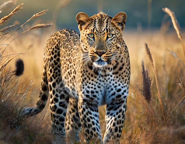 Majestic Leopard in Golden Hour Savannah