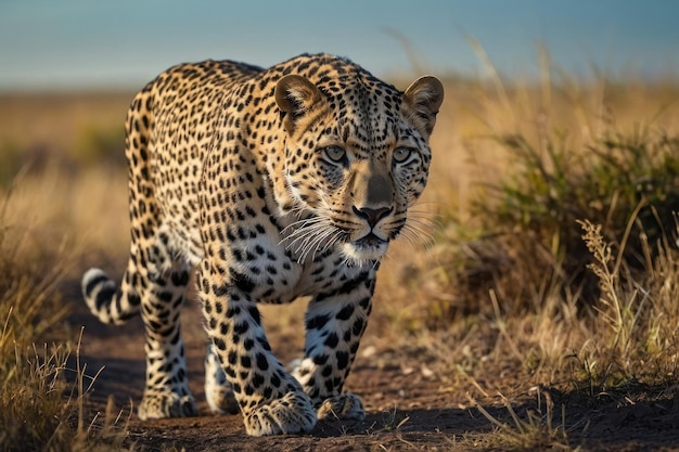 Величественный леопард в Саванне