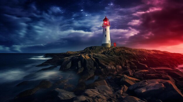 Majestic Lighthouse Against a Starry Sky