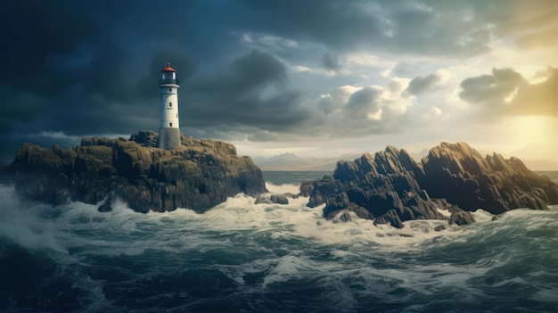 Majestic Lighthouse Amidst Isolated Island