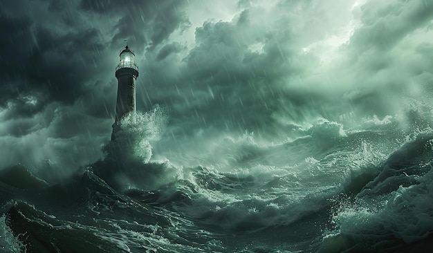 Photo majestic lighthouse amidst turbulent stormy seas