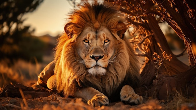 Majestic lion in the African savannah