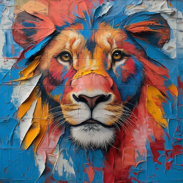 Majestic Lion Painted on Building Facade