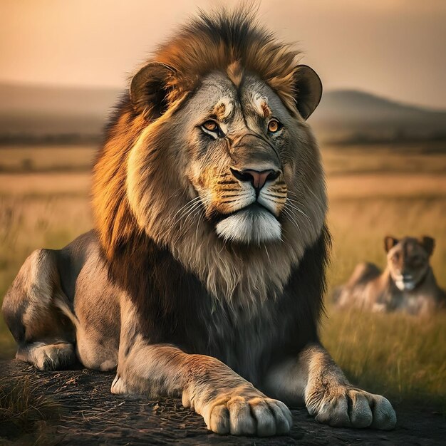 Портрет величественного льва Мощная фотография дикой природы для проектов Microstock Image