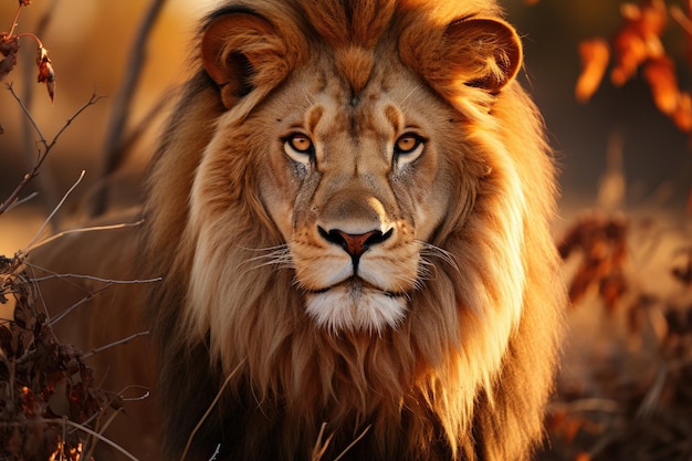 雄大なライオンがしっかりと縄張りを守る生成IA