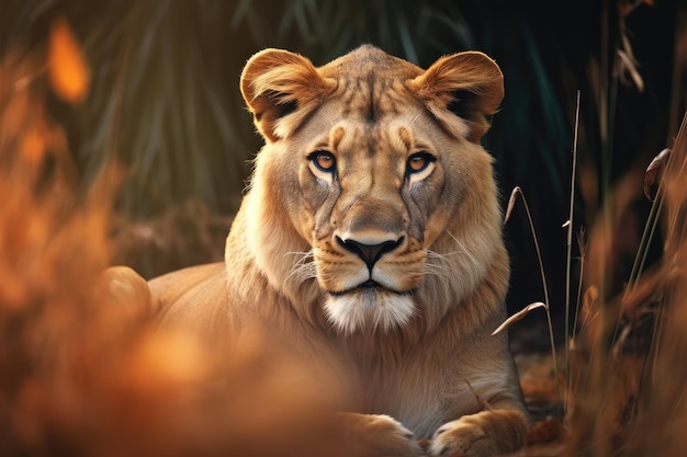 Majestic Lion Resting in Warm Golden Light