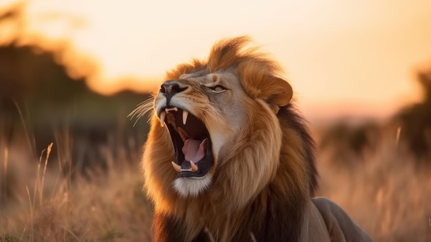 Majestic lion, king of the savannah, roams Africa grassy plains generated  by AI 29702828 Stock Photo at Vecteezy