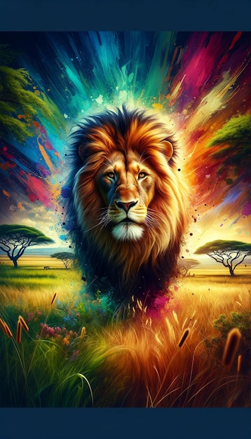 Majestic Lion in Vibrant Savannah Art