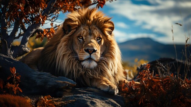 Premium AI Image  Majestic Lion in the Wild Roaring Majesty Lion's Realistic Portrait in 