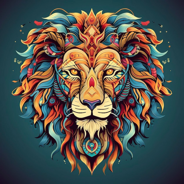 複雑な部族模様から生み出される雄大なライオンの顔