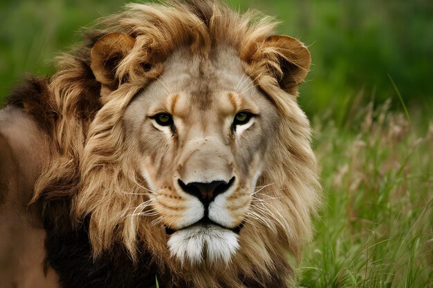 壮大なライオンの目は 力と自然の美しさを放つ