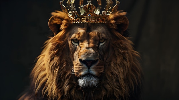 Величественно выглядящий лев с короной символ короля животных и христианского средневековья