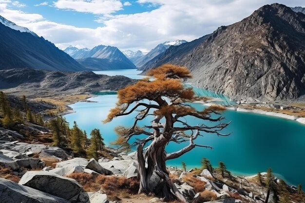 Photo the majestic lower multa lake a captivating natural wonder in altai and russia