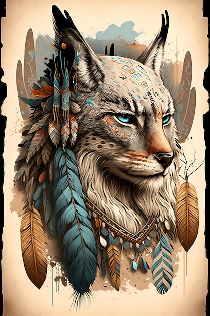 Majestic lynx wild exotic animal totem in tribal style