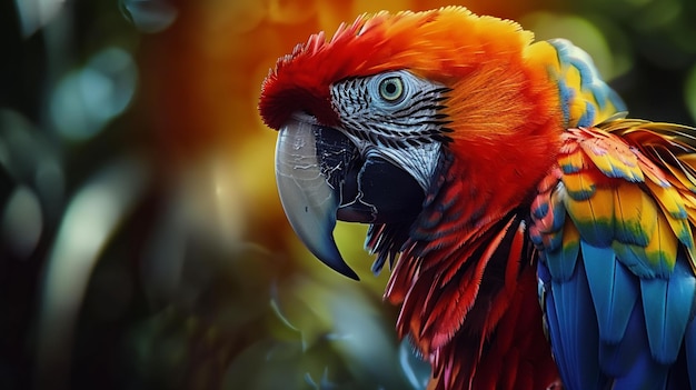 Фото Величественный ара, сидящий с яркими перьями в тропическом лесу