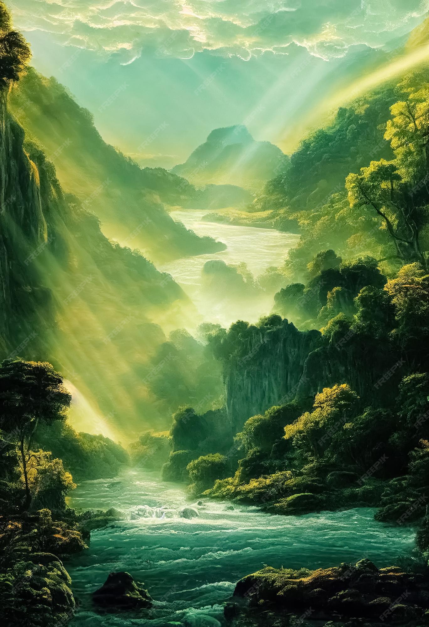 Premium Photo  Majestic magical fantasy landscape with mountains river 