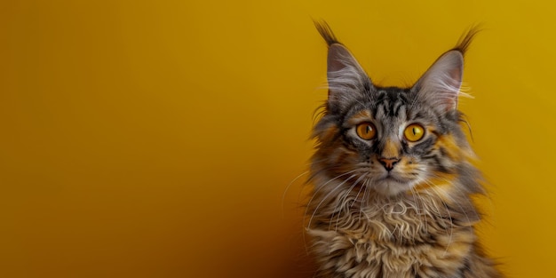 Majestic Maine Coon Cat op een levendige gele achtergrond