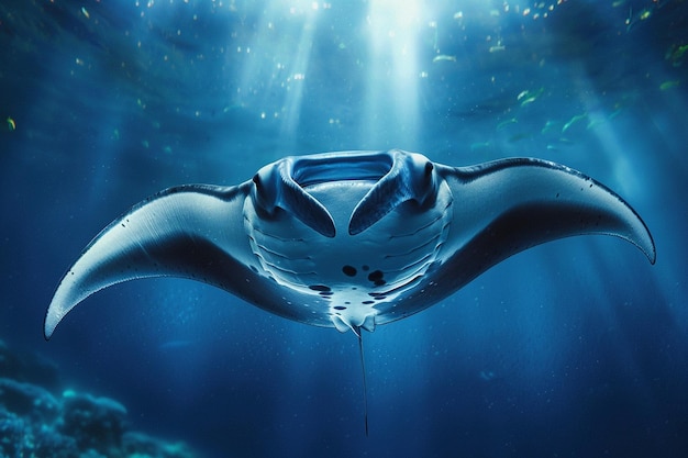 A majestic manta ray elegantly swimming in the dee generative ai