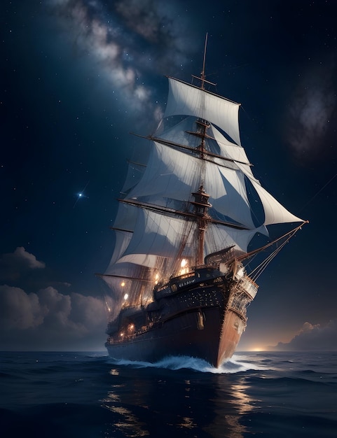 Aiが生み出す星の海を航行する雄大な大理石の船