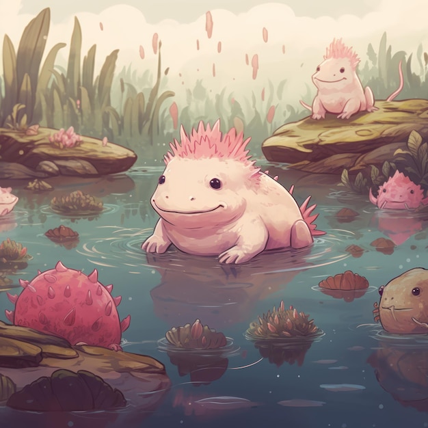 A Majestic Monarch A King Axolotl Reigns Supreme over his Pond Kingdom