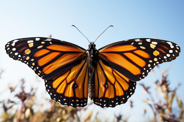 Majestic monarch in mid flight embodying the awe of migration