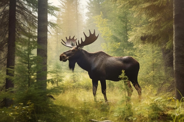 A majestic moose in a forest clearin