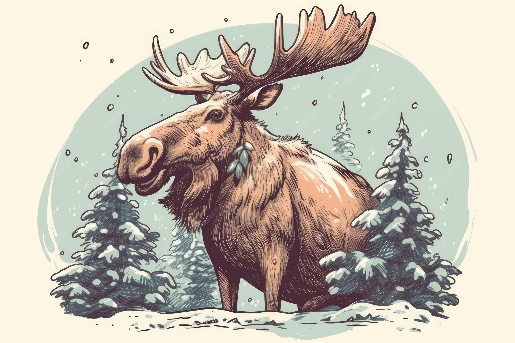 Рисунок лось в лесу