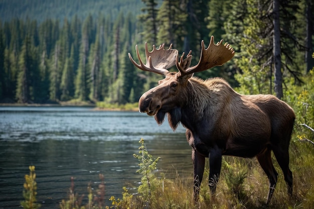 Photo majestic moose in a serene lake