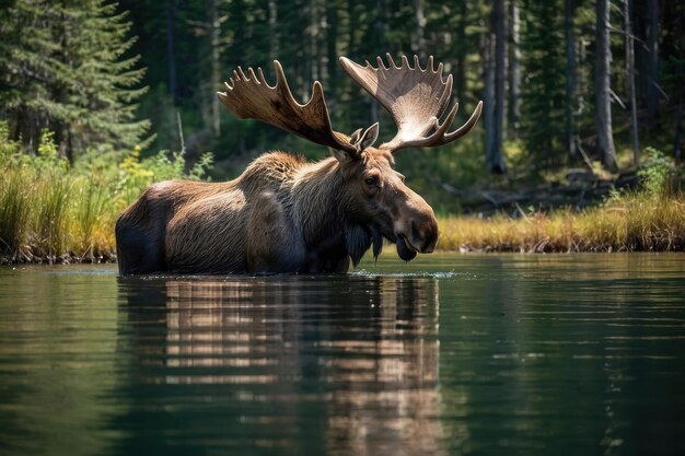 Photo majestic moose in a serene lake