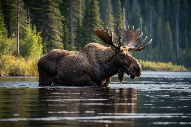 Photo majestic moose in a serene lake