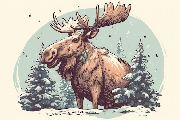 Majestic moose in a winter forest Generative AI