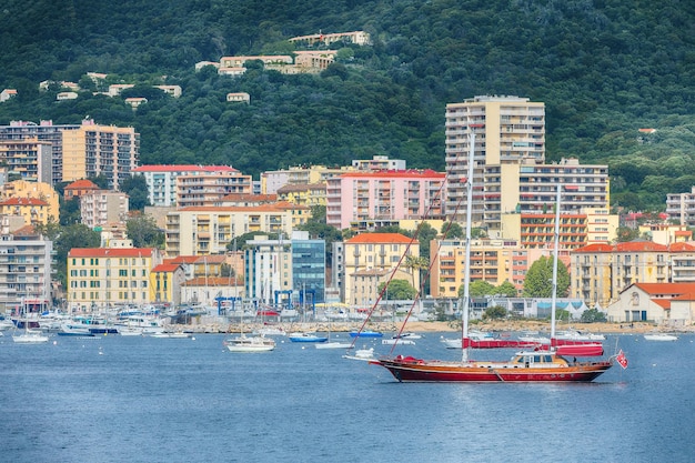 Majestic morning cityscape of Ajaccio city and port