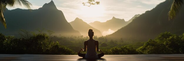 Majestic Morning Practice Yoga with Tropical Mountain Backdrop