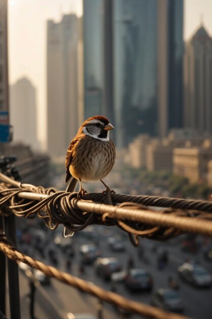 Foto maestose vedute mattutine dal campo di moshaim un perno di passeri in mezzo allo splendore urbano