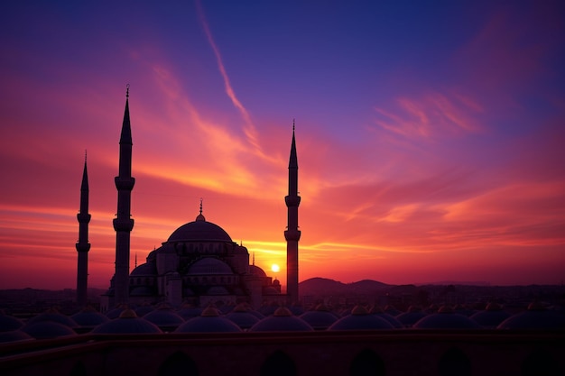 Foto majestic mosque sunset foto a colori al neon