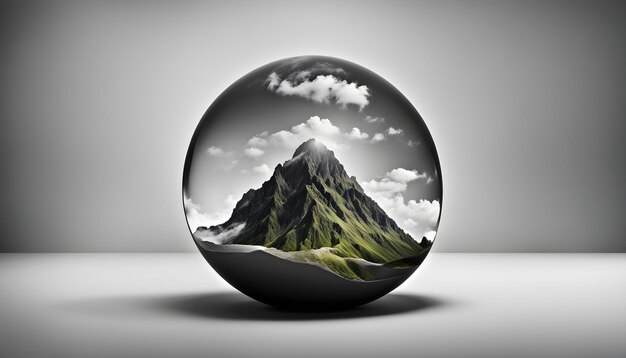 Photo a majestic mountain encapsulated within a crystal sphere