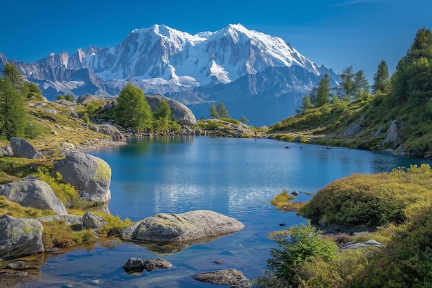 Photo majestic mountain landscape reflected in a pristine alpine lake