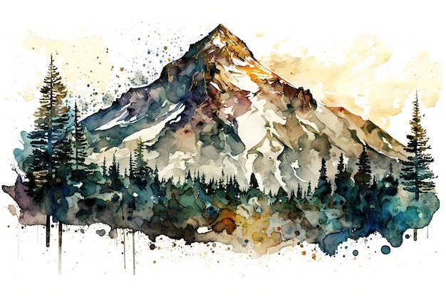 Majestic Mountain Landscape in Watercolor