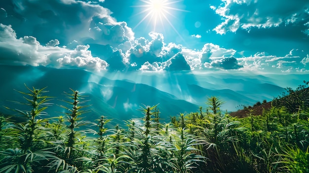 写真 華麗な山の風景 茂った緑と輝く日光 壁画に最適 自然の背景と静かなシーン ai