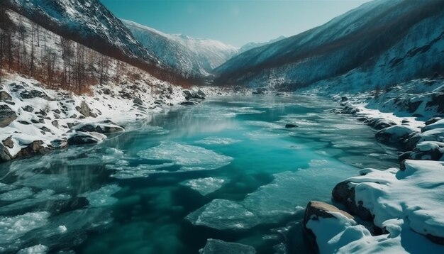 Фото Величественная горная вершина, застывшая красота природы, созданная искусственным интеллектом