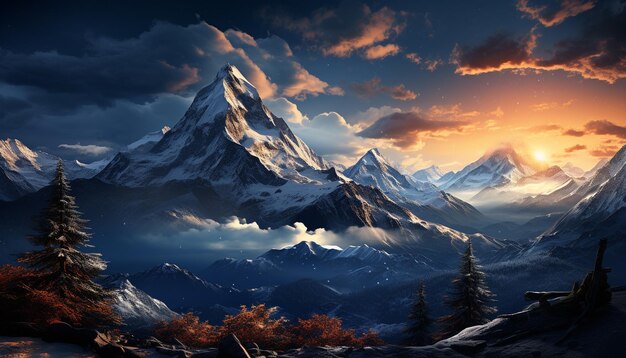 写真 ai によって生成された冬の雪に覆われた風景の雄大な山頂