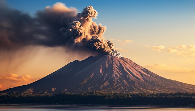 Majestic mountain peak reflects in clear blue sky at sunset generated by artificial intelligence