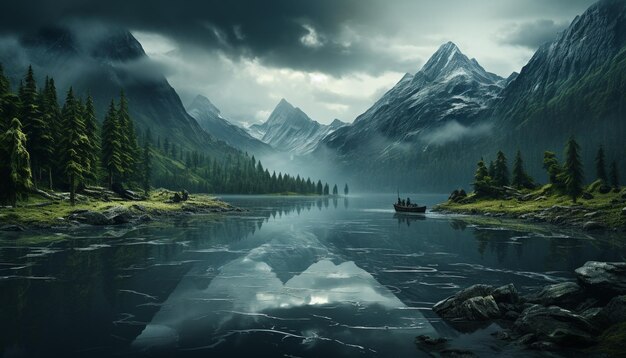 Photo majestic mountain peak reflects in tranquil water nature beauty generated by ai