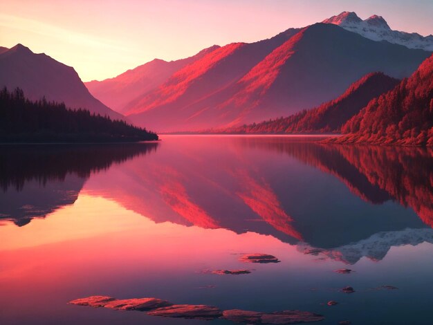 Photo the majestic mountain peak silhouette sunset reflects tranquility