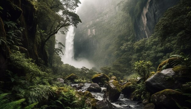 Majestic mountain peak stone cliff flowing water generated by AI