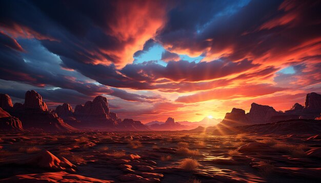 Photo majestic mountain peak sunset sky tranquil sandstone landscape generated by artificial intelligence