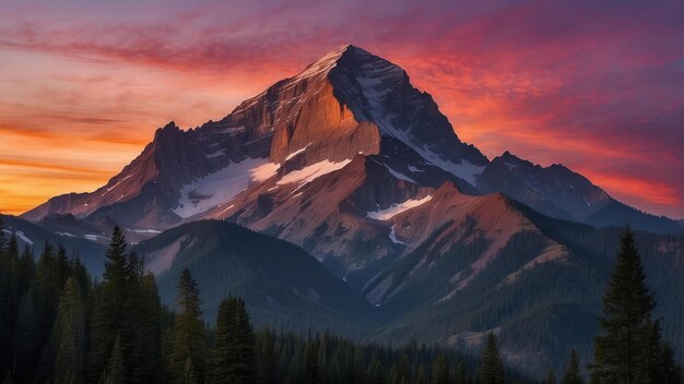 Majestic mountain peak at sunset skyline